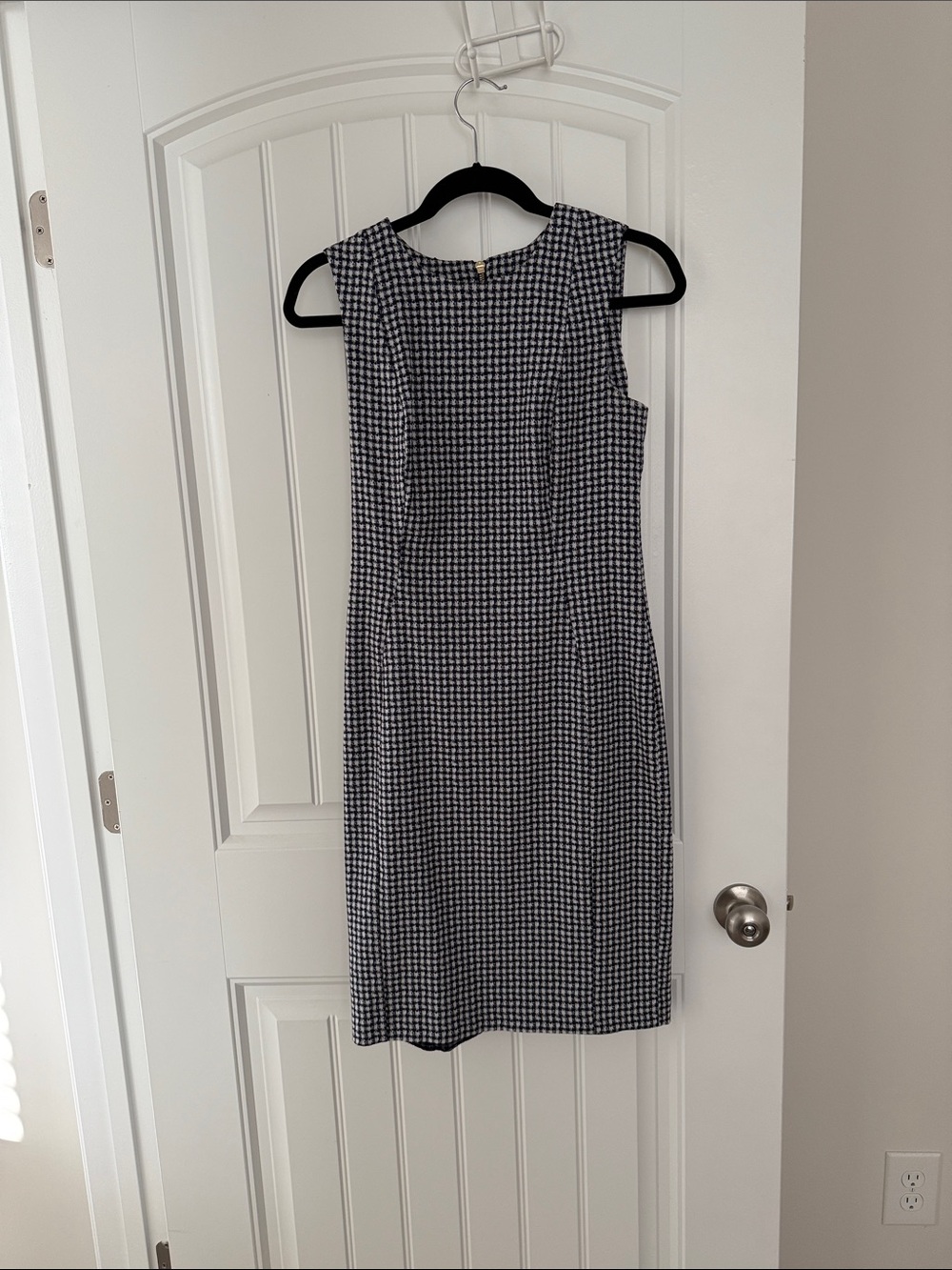 Calvin Klein Black and White Houndstooth Midi Sheath Dress